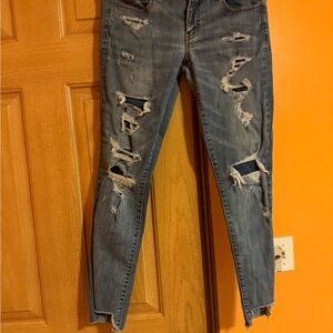 American Eagle Outfitters Ripped Skinny Jeans in Blue